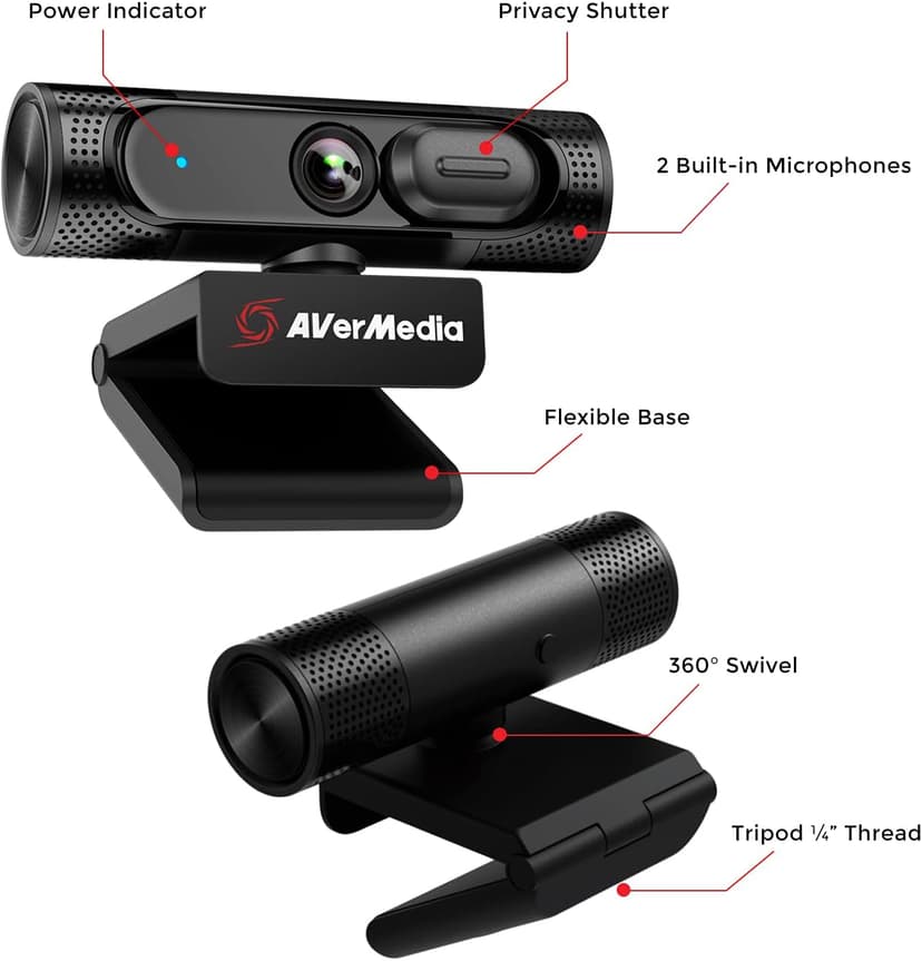AVerMedia PW315 Full HD 1080p 60fps Webcam for Game Streaming, Video Calls and Content Creating with CamEngine and 3rd Party Software Support, TAA/NDAA Compliant
