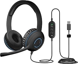 Cyber Acoustics Stereo USB Headset (AC-5008A), in-line Controls for Volume & Mic Mute, Adjustable Mic Boom for PC & Mac, Perfect for Classroom or Home