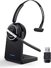 Bluetooth Headset, Wireless Headset with Microphone for PC, V5.2 Computer Headset with Noise Cancelling Mic, USB Dongle, Charging Base & Mute Button for Work, Cell Phones, Computer (Black)