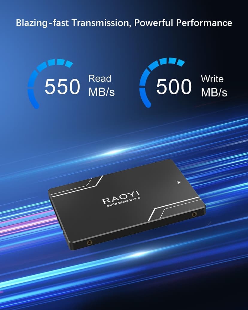 RAOYI 512GB Internal SSD SATA III 6Gb/s 2.5” Solid State Drive 3D NAND Flash Advanced SSD Hard Drive Up to 550MB/s SATA 3 SSD Upgrade Performance for PC Laptop