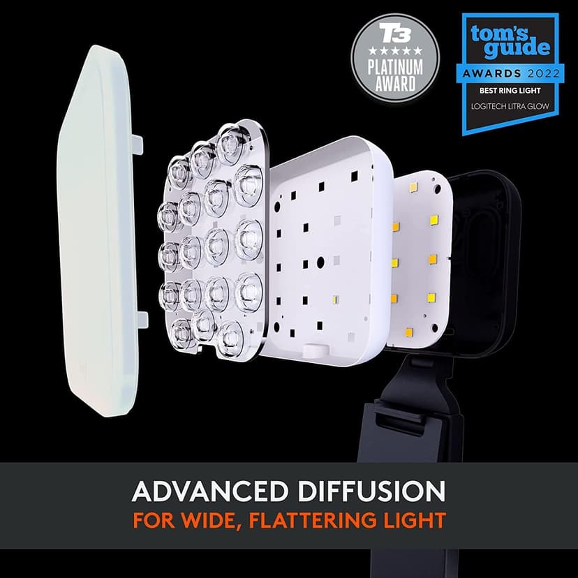 Logitech for Creators Litra Glow Premium LED Streaming Light with TrueSoft, adjustable mount, video lighting for recording streams, PC/Mac - Graphite