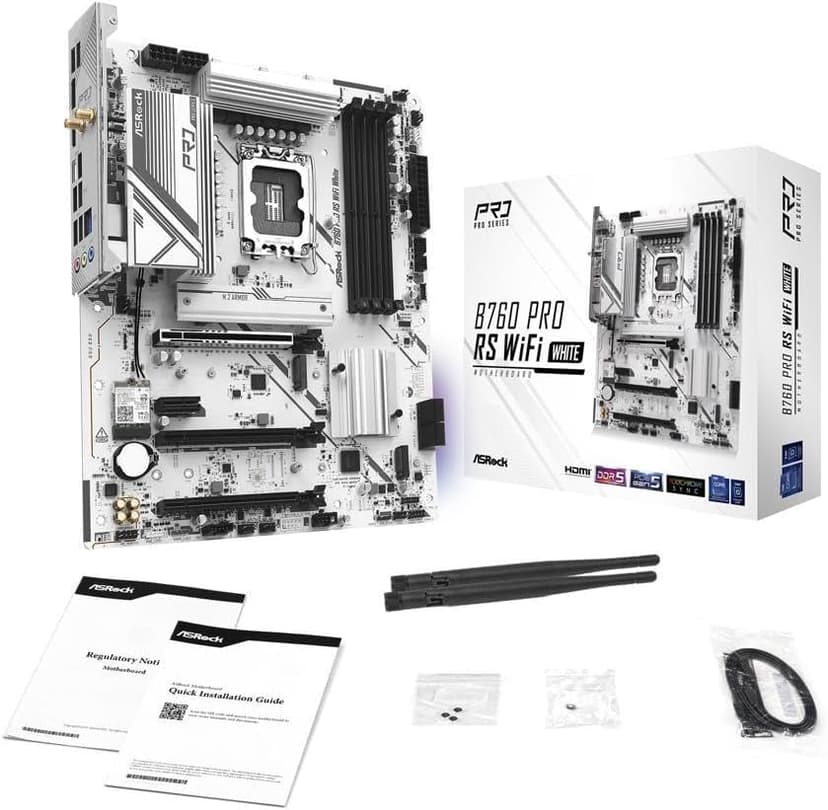 ASRock B760M Pro RS WiFi White Intel Micro ATX Motherboard DDR5 DIMM 7200 MHz 256 GB LGA1700 SATA3 6.0 Gb/s LED M.2