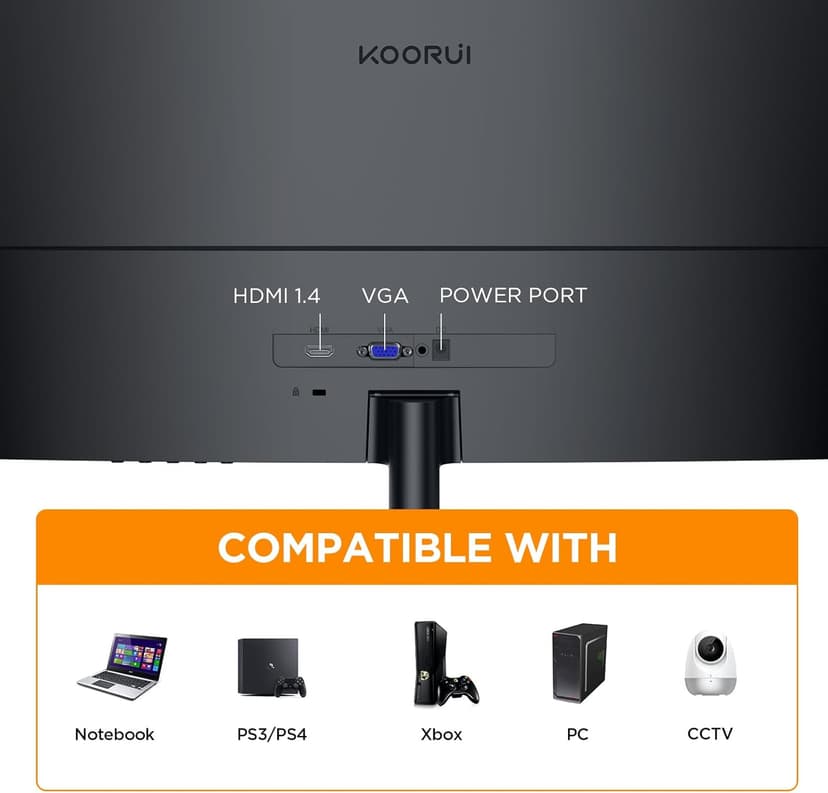 KOORUI 24 inch Curved Monitor, Full HD 1080P Curved Computer Monitor, 1500R Screen, HDMI VGA, Tilt Adjustment, LCD Display, Eye Care, Black 24N5CA