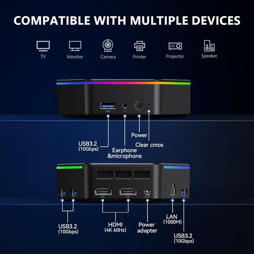 Mini PC, 12th Alder Lake N100 Linux Mini Computer (up to 3.4GHz), 16GB DDR4 RAM 512GB SSD Small Desktop Computer WiFi 6/4K Dual Display/USB3.2/BT5.2/Gigabit Ethernet for Home, Office, Business