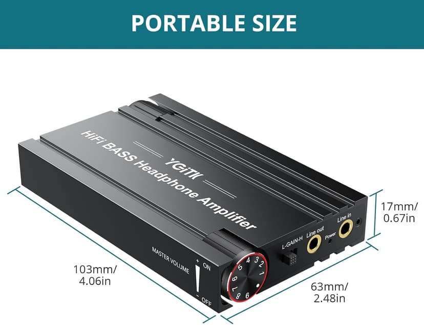 Professional 16-600Ω Headphone Amplifier with Bass Boost, Portable HiFi Earphone Amplifiers, Gain Switch Bass Volume Adjust, Rechargeble Headphone Amp 3.5mm Jack for Phones, iPad, MP3, MP4