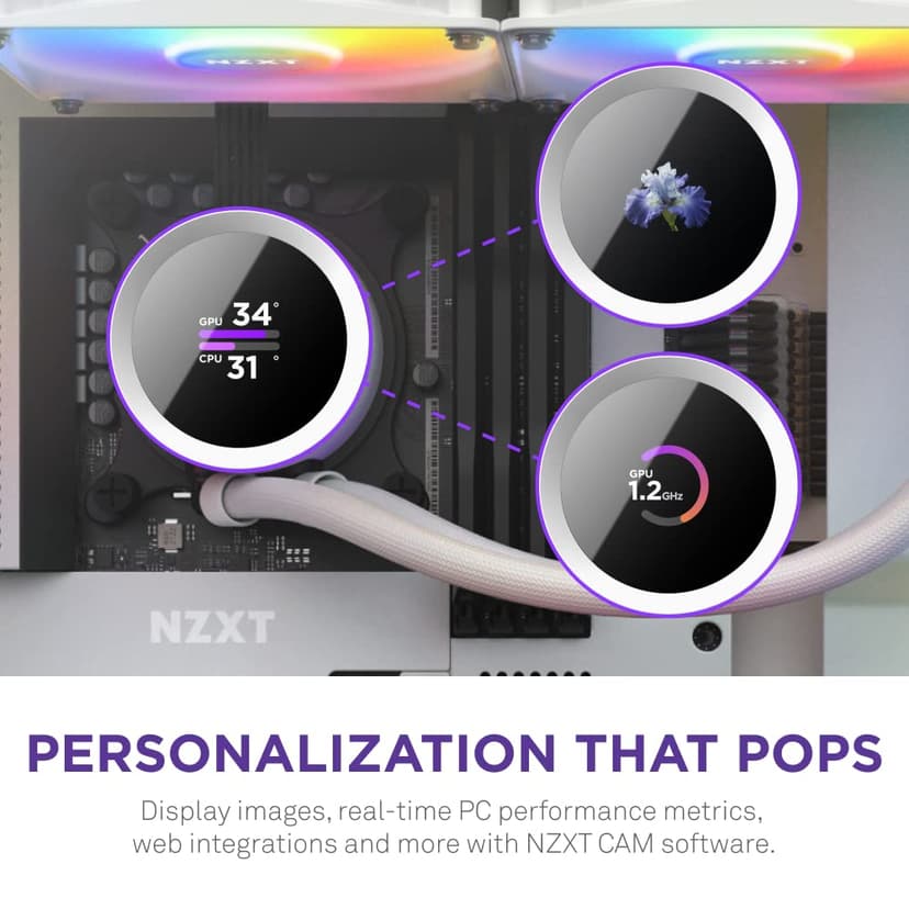 NZXT Kraken 240 RGB - 240mm AIO CPU Liquid Cooler - Customizable 1.54"" Square LCD Display for Images, Performance Metrics - High-Performance Pump - 2 x F120 RGB Core Fans - White