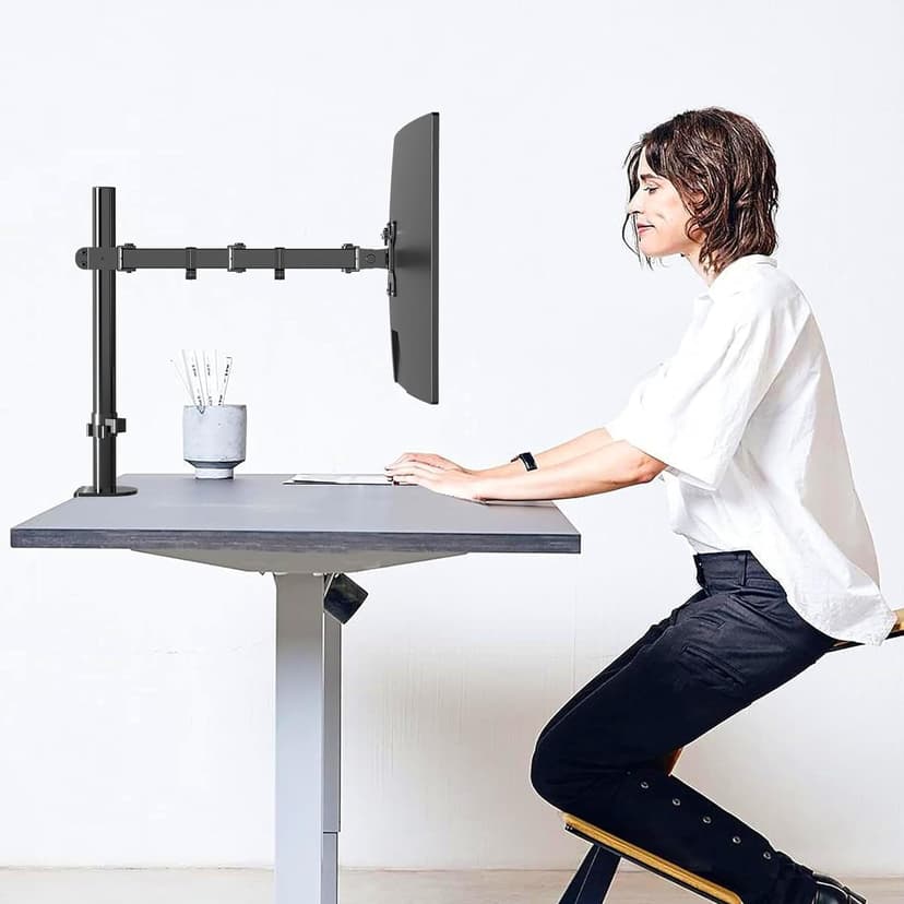 Amazon Basics Single Computer Monitor Stand with Tilt and Rotation, Height Adjustable VESA Desk Arm Mount, Steel, 30 inches, Black