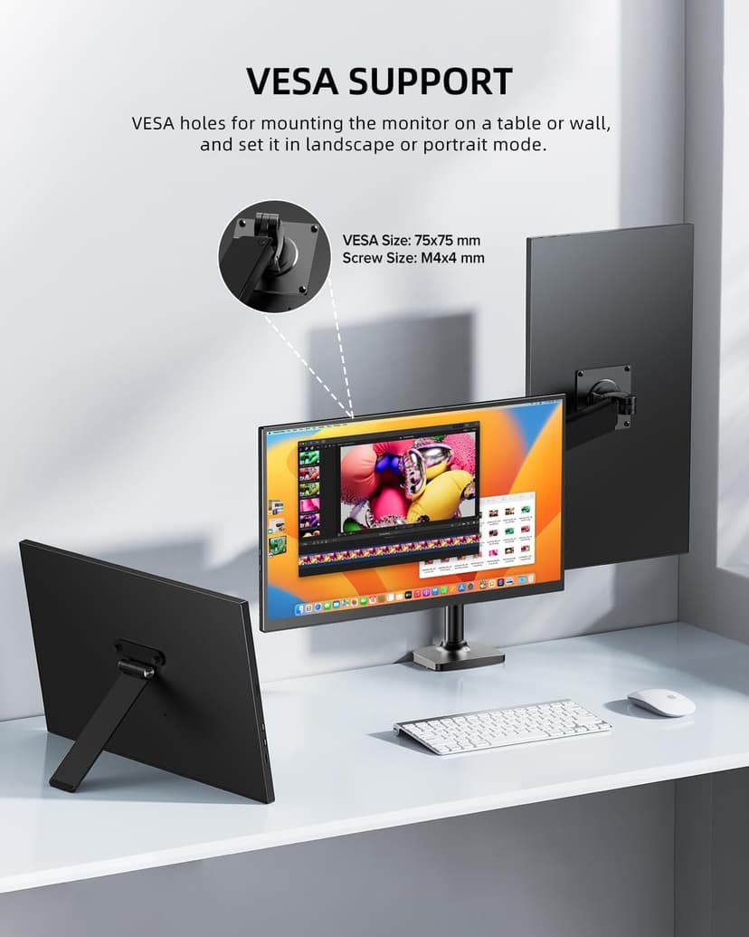 UPERFECT Portable Monitor 18.5 inch 120 Hz 100% sRGB 1080P Portable Screen for Laptop w/Smart Cover, VESA & Speakers, Frameless IPS HDR USB-C HDMI Port Gaming Monitor for Smart Phone, Tablet, MacBook