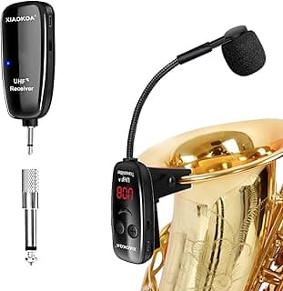 XIAOKOA UHF Wireless Instruments Microphone,Saxophone Microphone,Wireless Receiver and Transmitter,164ft Range,Plug and Play,Great for Trumpets, Clarinet, Cello