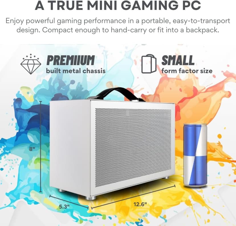 LAN Gaming Desktop (8.1L Small & Light, RTX 5070 12GB, AMD Ryzen 7 8700F, 32GB DDR5 RAM, 2TB NVMe SSD, Internal WiFi + Bluetooth, Windows 11 Pro) Best Mini ITX SFF Computer (White)
