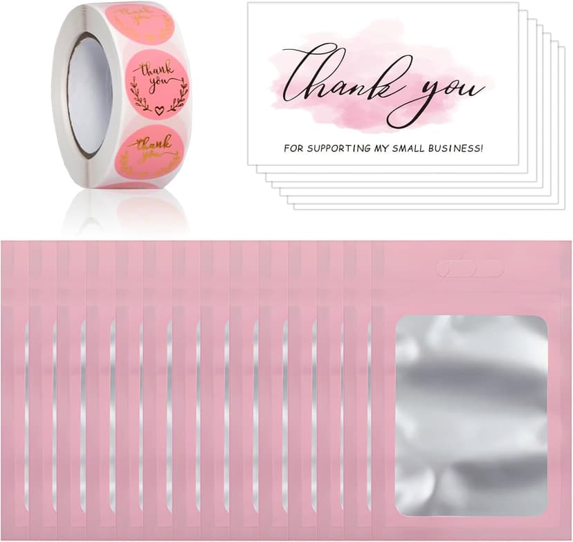 650 PCS Thank Cards & Stickers Set for Supporting My Small Business with Resealable Packaging Bag, Supplies for Shop, Online Retailers, Local Stores and Business Owners