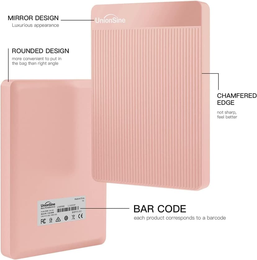 UnionSine 500GB Ultra Slim Portable External Hard Drive USB3.0 HDD Storage Compatible for PC, Desktop, Laptop,Mac, Xbox One, Xbox 360, PS4(Pink) HD-2510