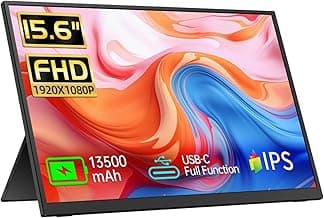 Portable Monitor 15.6" FHD 1080p, Travel Monitor with Built-in Battery & Kickstand & Speakers, HDMI USB C External Portable Monitor for Laptops, PC, Mac, Xbox, Switch, and PS5/4