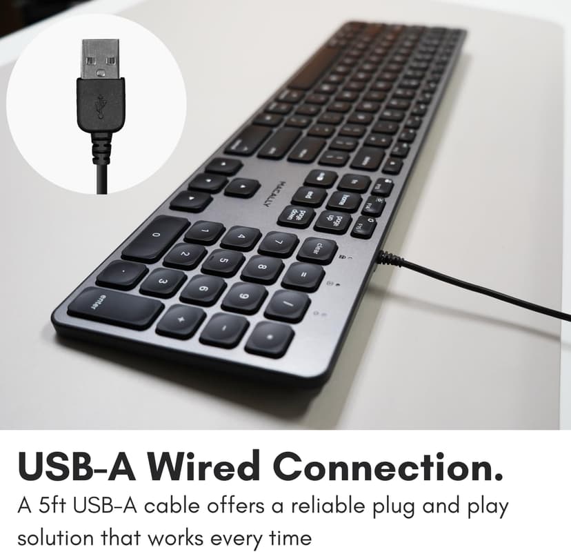 Macally Backlit Mac Keyboard - Quiet, Sleek, and Functional - 3 Brightness Levels, 107 Keys, 5ft USB Wired - Apple Keyboard - Backlit Wired for Mac, iMac, MacBook Pro/Air - Space Gray