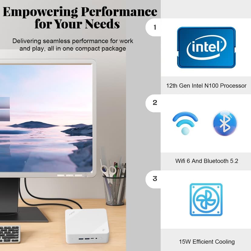 NIMO Mini PC Desktop, 16GB RAM 1TB SSD 12th Gen N100(Beat i3 1115G4) Mini Desktop Computers with USB3.2 BT5.2 WiFi 6, 4K Triple-Monitor Display Micro Computer for Student Home Office