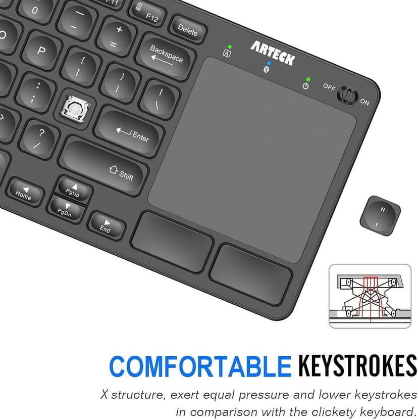 Arteck Universal Backlit 7-Colors Bluetooth Touch TV Keyboard with Easy Media Control and Build-in Touchpad for TV-Connected Computer, Smart TV, Desktop, Laptop, iPad, Surface, Tablet, HTPC