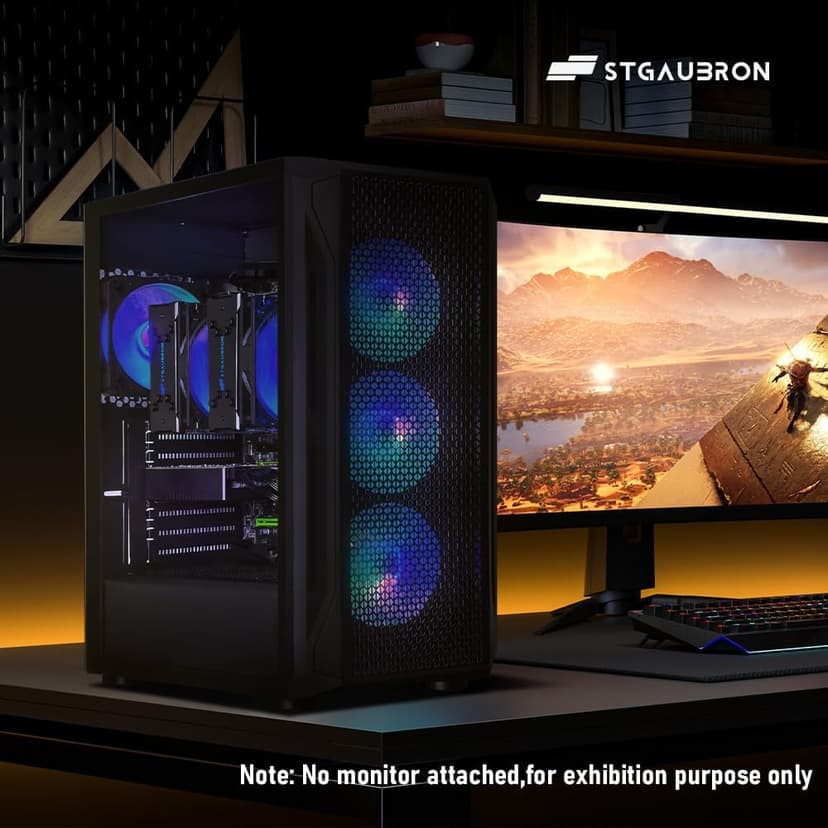STGAubron Dual CPU Gaming PC, Dual Intel i7 Xeon E5 up to 3.7GHz, Radeon RX 590 8G, 16G DDR4, 512G SSD, 600M WiFi, BT 5.0, RGB Fan x4, Windows 10 Pro