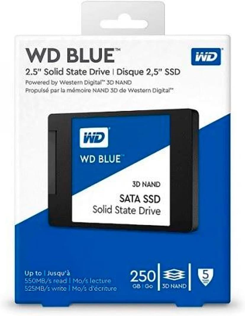 Western Digital 250GB WD Blue 3D NAND Internal PC SSD - SATA III 6 Gb/s, 2.5"/7mm, Up to 550 MB/s - WDS250G2B0A