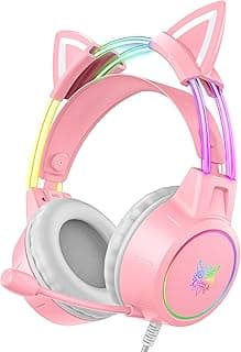 Lightweight Gaming Headset with Detachable Cat Ears, RGB Lighting, Wired Over Ear Headphones with Mic for PC, PS4, PS5, Xbox, Switch, Stereo Surround Sound, Self-Adjusting Headband