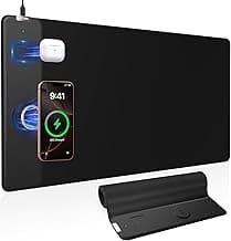 Wireless Charging Mouse Pad, 31.5"x15.8" Large Gaming Desk Mat with 15W Fast Charging, Ultra-Smooth Surface, Non-Slip Base, Waterproof Mousepad Keyboard Pad for PC, MacBook, Laptop, Black