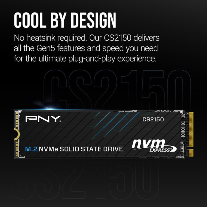 PNY CS2150 1TB Gen5 PCIe NVMe M.2 2280 3D NAND SSD – Up to 10,200/8,300 MBs - PC/Laptop Upgrade, Gaming, Photography, Video Editing, Direct Storage Enabled-Internal Solid-State Drive M280CS2150-1TB-TB