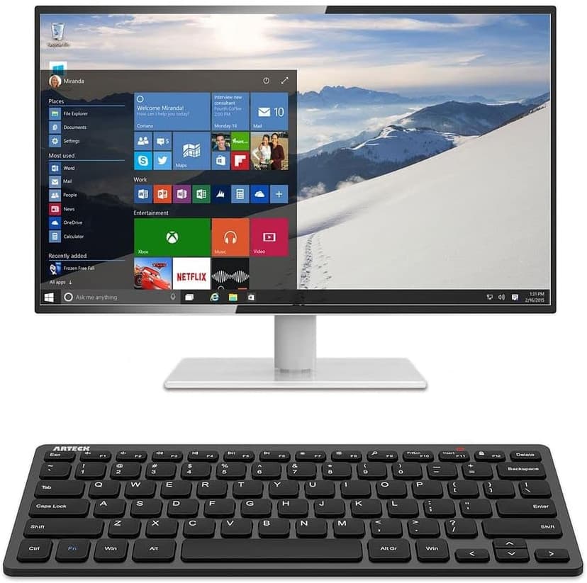 Arteck 2.4G Wireless Keyboard Ultra Slim and Compact Keyboard with Media Hotkeys for Computer Desktop PC Laptop Surface Smart TV and Windows 11/10/8/7, Black
