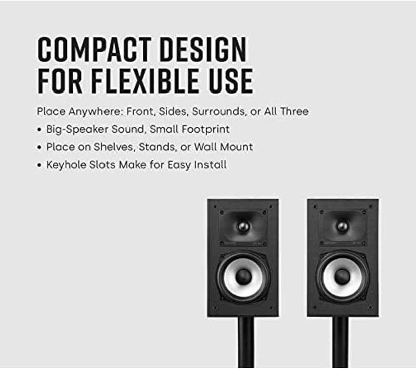 Polk Monitor XT15 Pair of Bookshelf or Surround Speakers - Hi-Res Audio Certified, Dolby Atmos & DTS:X Compatible, 1" Terylene Tweeter & 5.25" Dynamically Balanced Woofer (Pair, Midnight Black)