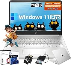 HP Business Student Laptop Computer - Windows 11 Pro & Microsoft Office Lifetime | 14 inch HD | AI-Powered, 12 Hr Batter N-Serious Laptop| 16GB RAM, 128GB UFS, 256GB Extend Micro SD | Silver