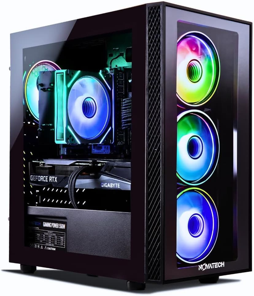 NOVATECH Phantom - Prebuilt Gaming PC Desktop Computer - RTX 3050 - Intel i7 Xeon 3.5GHz - 16GB RAM - 512GB M.2 SSD WiFi/BT, Win 11 Pro - Gaming Computer Tower, Pre Built PC Gaming - 1 Year Warranty