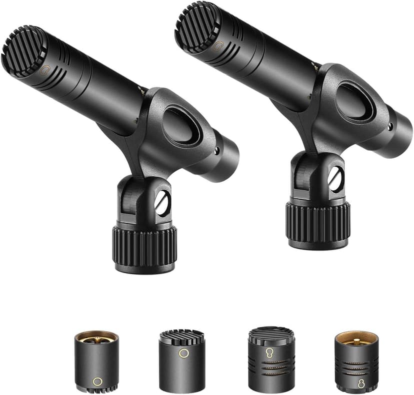 NEEWER 2-Pack Pencil Stick Condenser Mic with Interchangeable Omni Cardioid and Super Cardioid Capsules Foam Windscreens Mic Clip and Carrying Case for Acoustic Woodwind Instruments