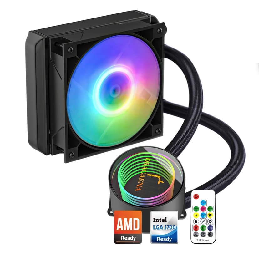 Dracaena.io AIO CPU Cooler, Color Change Remote, 240mm Radiator, ARGB PWM Fans Quiet Less Than 27DBA, Compatible with AMD AM5/AM4-Intel LGA 1700/1200/115X, Leakproof Technology, High Flow Pump, White