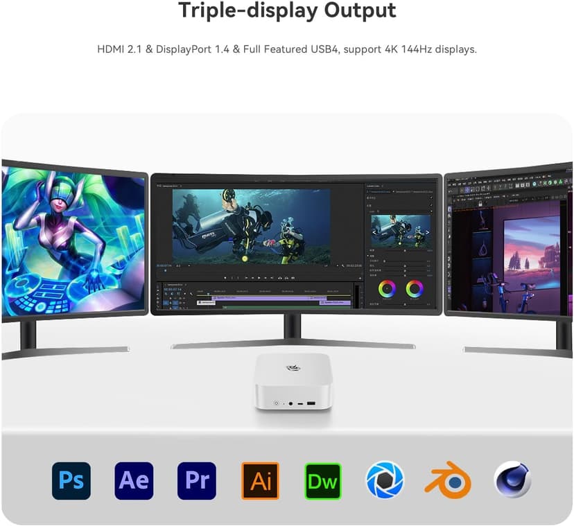 Beelink SER8 Mini PC, AMD Ryzen 7 8845HS(4nm, 8C/16T) up to 5.1GHz, Mini Computer 64GB DDR5 RAM 2TB M.2 NVME SSD, Desktop PC 4K@144Hz Triple Display, Mini Gaming Computer WiFi6/BT5.2/2.5Gbps/W-11 Pro