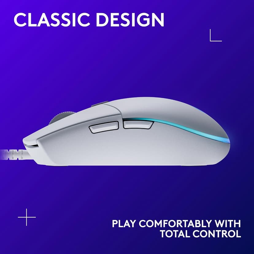 Logitech G203 Wired Gaming Mouse, 8,000 DPI, Rainbow Optical Effect LIGHTSYNC RGB, 6 Programmable Buttons, On-Board Memory, Screen Mapping, PC/Mac Computer and Laptop Compatible - White