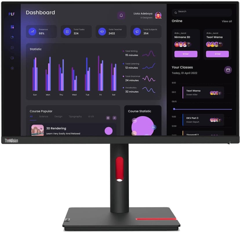 Lenovo ThinkVision T24i-30 24" Class Full HD LED Monitor - 16:9 - Raven Black