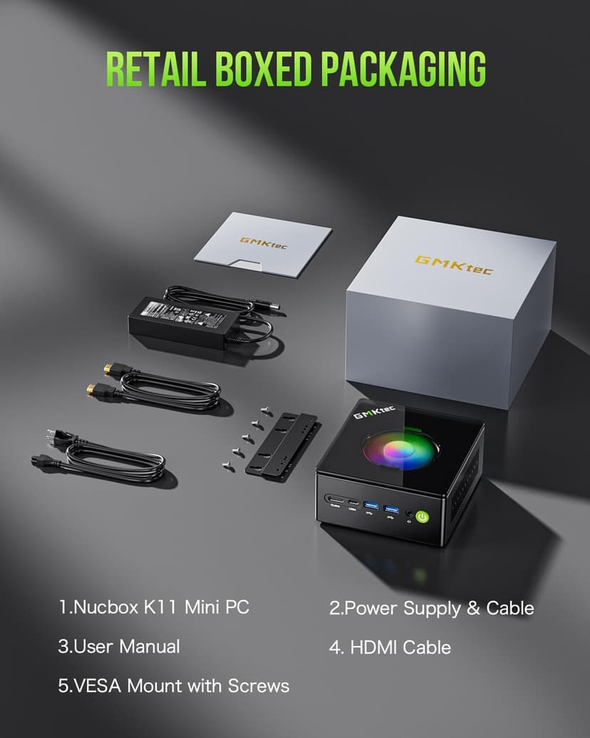 GMKtec Gaming PC, K11 AMD Ryzen 9 8945HS(8C/16T, Up to 5.2GHz), 32GB DDR5 RAM 1TB Mini PC Desktop Computer, Oculink, Dual NIC 2.5GbE LAN, HDMI/DisplayPort/USB4*2