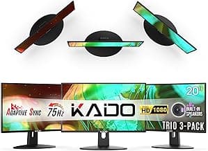 Kado Triple Monitor Setup - 3-Pack 20" 1600x900 Computer Monitor 75Hz VESA Mount HDMI Office Gaming Hybrid Sim Racing Built-in Speakers (E20X Trio Series)