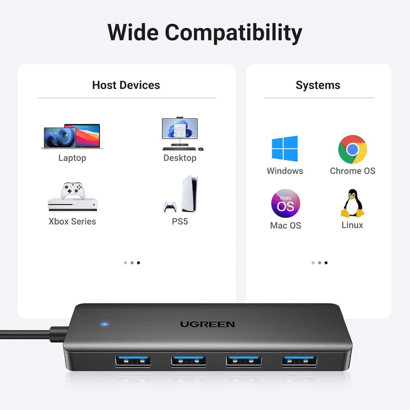 UGREEN USB 3.0 Hub, 4 Ports USB A Splitter Ultra-Slim USB Expander for Mouse, Keyboard, Flash Drive, U Disk, Printer Compatible with Laptop, Desktop PC, Xbox, PS5, and More