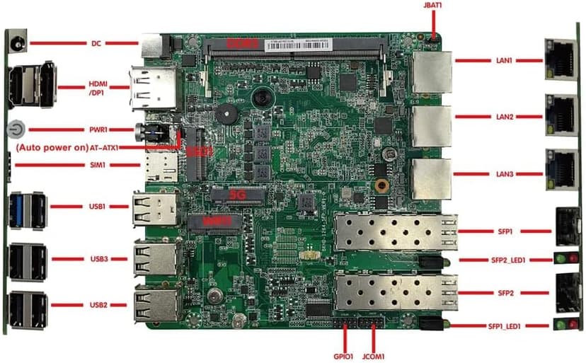 Mini PC N100 Firewall Hardware Intel 82599ES 2 x 10GbE SFP+, 3 x i226V 2.5GbE LAN OPNsense Appliance,AES-NI, 2HD, SIM Card Slot, M.2 WiFi Slot,NO RAM NO SSD