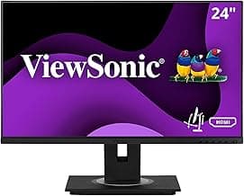 ViewSonic VG2448A 24 Inch IPS 1080p Ergonomic Monitor with Ultra-Thin Bezels, HDMI, DisplayPort, USB, VGA, and 40 Degree Tilt for Home and Office