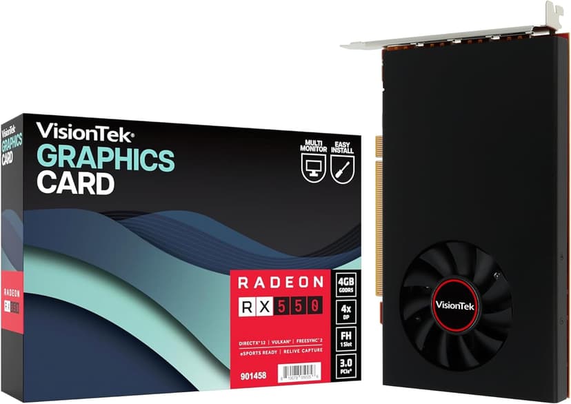 VisionTek Radeon Rx 550 4GB GDDR5 – 4K Resolution Support Graphics Card – x4 HDMI Outputs, Radeon Freesync 2, PCI Express 3.0, DirectX 12, Bus-Powered – Suitable Graphic Card for Gaming PC