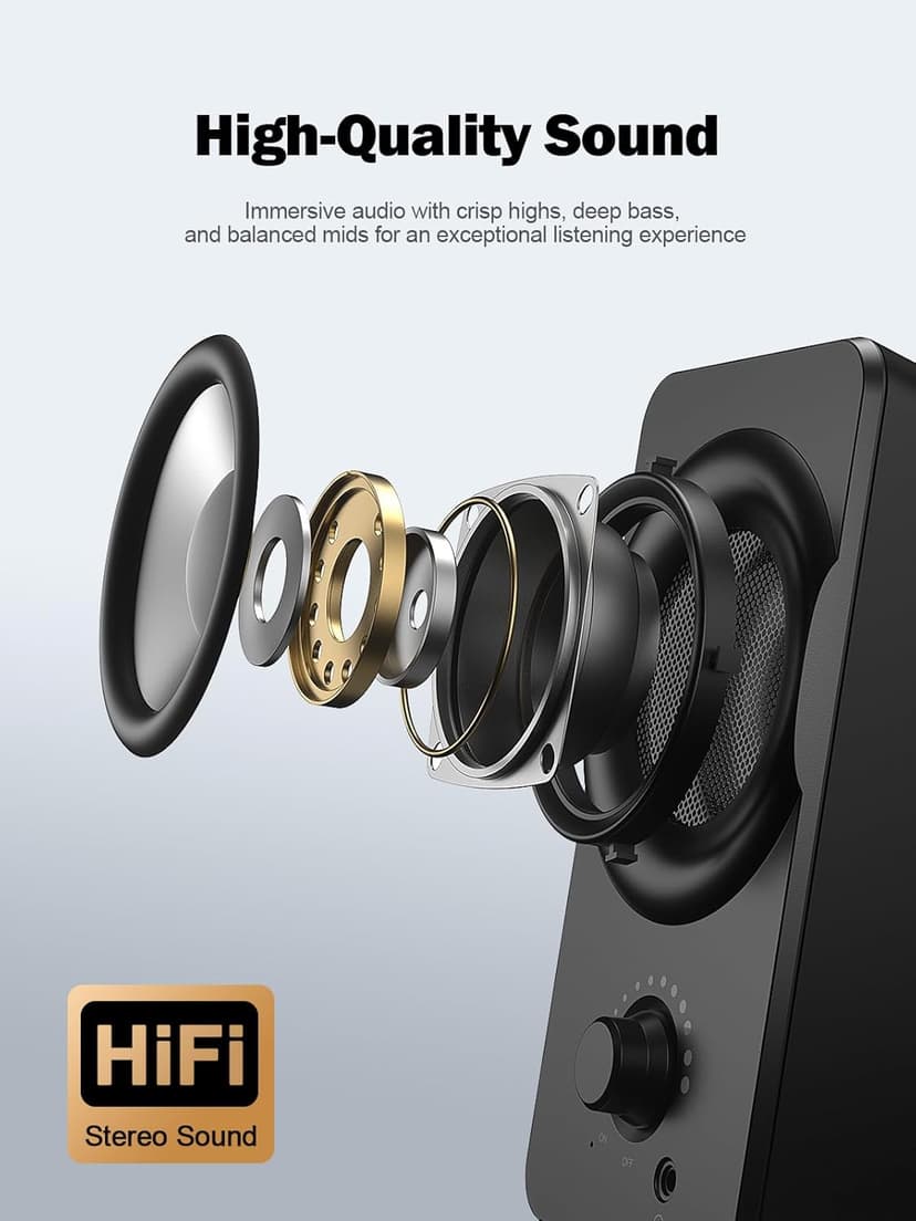 Bluedee Computer Speakers for Desktop PC, Plug & Play USB Speaker with 2 Speaker Units, Dynamic RGB Light PC Speakers, USB/Type-C Powered Wired Speakers for Desktop, Laptop, Projector