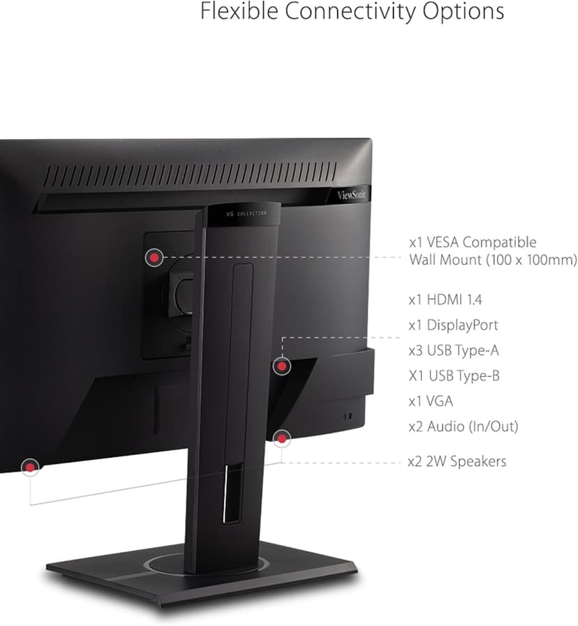 ViewSonic VG2440 24 Inch IPS 1080p Ergonomic Monitor with HDMI, DisplayPort, VGA, USB Inputs for Home and Office