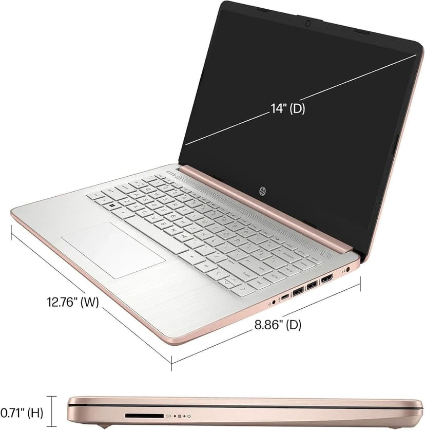HP AI-Powered 14" HD Laptop with Microsoft Office and 1TB Cloud Storage Included for 1-Year| 16GB RAM|128GB SSD & 128GB Portable SSD| Intel 4-Core CPU| Webcam| Ultra Light|Win 11| RK Bundle| Rose Gold