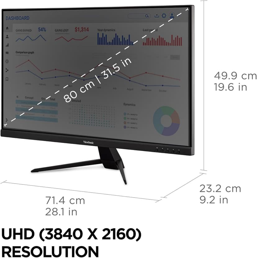 ViewSonic VX3267U-4K 4K UHD 32 Inch IPS Monitor with 65W USB C, HDR10 Content Support, Ultra-Thin Bezels, Eye Care, HDMI, and DP Input, Black