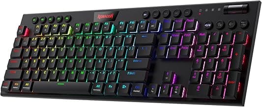 Redragon K618 PRO 3-Mode Wireless RGB Mechanical Keyboard, BT/2.4Ghz/Wired Low Profile Win/Mac Gaming Keyboard w/Ultra-Thin Design, Dedicated Media Control & Linear Red Switch