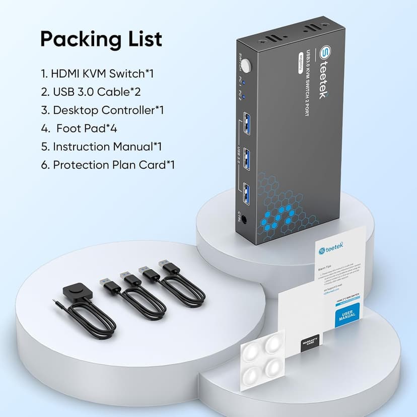 USB 3.0 HDMI KVM Switch 1 Monitors 2 Computers, 4K@60Hz KVM Switches for 2 Computers Sharing Monitor Keyboard Mouse Hard Drives Printer, with EDID Adaptive, 2USB Cable and Controller