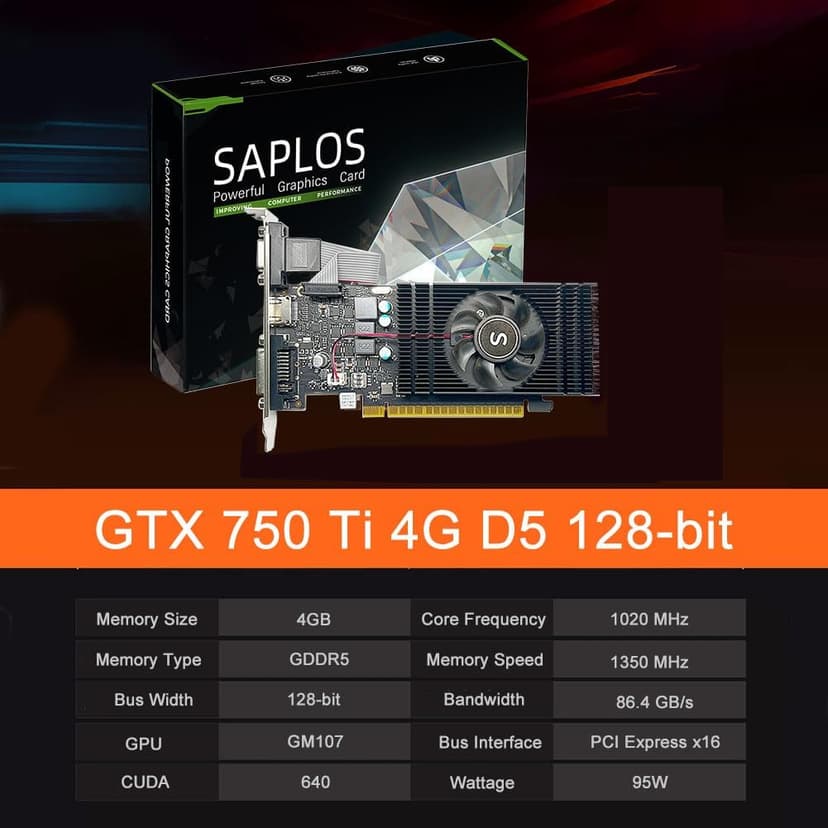 Geforce GTX 750 Ti 4GB Graphics Card, GDDR5 128-bit, DVI, HDMI, VGA, Low Profile, Video Card PC, GPU, PCI Express x16