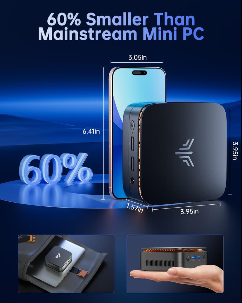 KAMRUI Essenx E1 Mini PC, N150 Processor (Up to 3.6GHz), Mini Desktop Computers 16GB DDR4 1TB SSD Support 4K UHD, LAN, WiFi/BT 4.2, Micro Tower for Business, Office, Home Server
