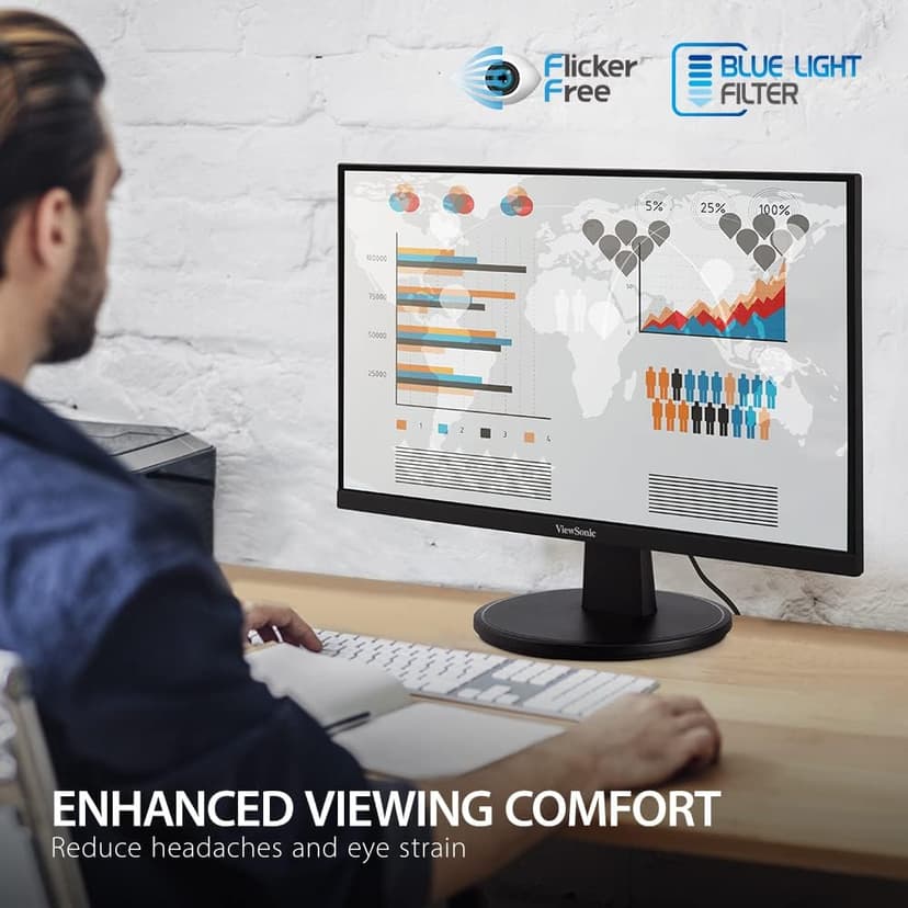 ViewSonic VS2247-MH 22 Inch 1080p Monitor with 100Hz, FreeSync, Thin Bezels, Eye Care, HDMI, VGA Inputs for Home and Office