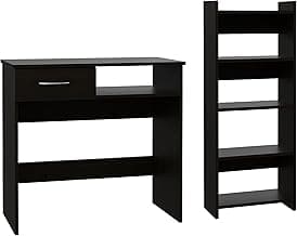 Home Office Set for Enhanced Productivity, Compact Design with Drawer, Desktop, and Five Shelves, Black